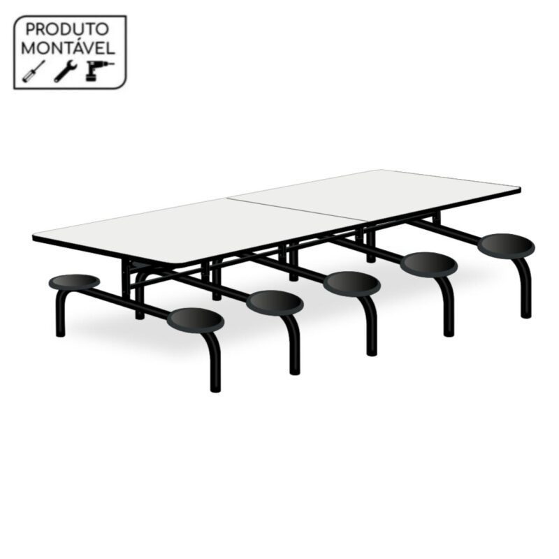 Mesa p/ Refeitório Fixo 10 Lugares MDP BRANCO DE 25 MM 50046 BRITTO Móveis para Escritório Fixo 2