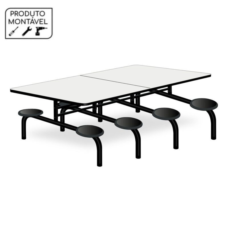 Mesa para Refeitório 8 Lugares MDP Branco de 25 mm FIXO – 50045 BRITTO Móveis para Escritório Fixo 2