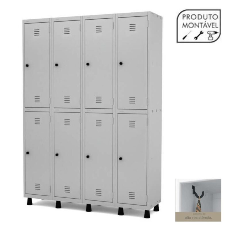 Armário Roupeiro de Aço c/ 08 PORTAS GRANDES – 1,93×1,38×0,40m – CZ/CZ – 10004 BRITTO Móveis para Escritório Roupeiro de Aço 2