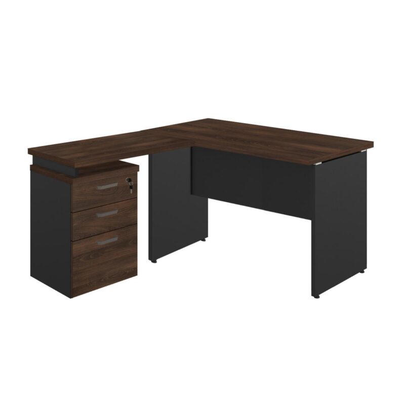 Mesa Escritório em “L” c/ Gaveteiro 1,50×1,50m MARSALA/PRETO – 23480 BRITTO Móveis para Escritório Linha 30 mm 2