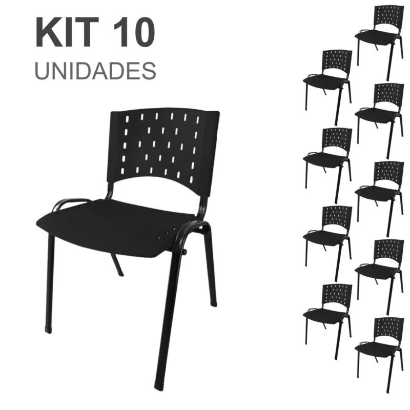 Kit 10 Cadeiras Plásticas 04 pés – COR PRETO – 24001 BRITTO Móveis para Escritório Plástica 2