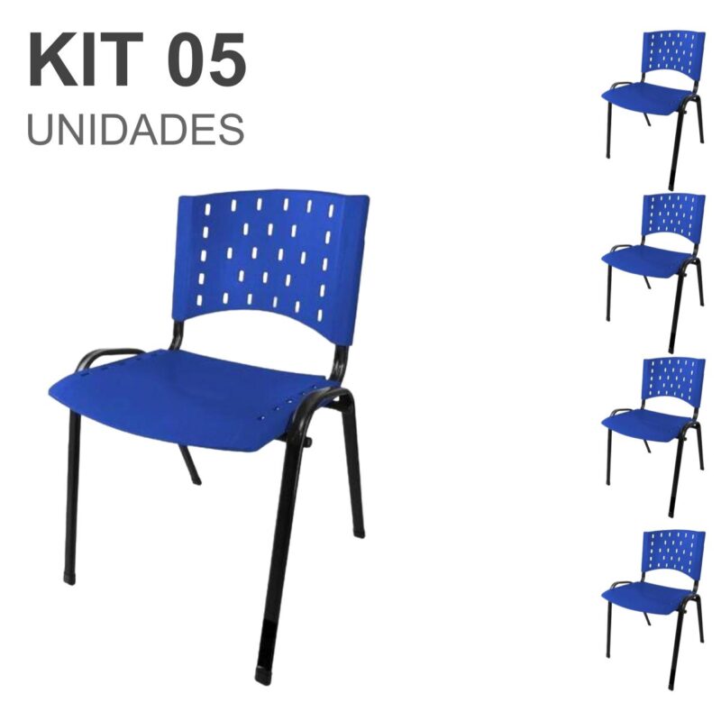 Kit 05 Cadeiras Plásticas 04 pés – COR AZUL – 24002 BRITTO Móveis para Escritório Plástica 2