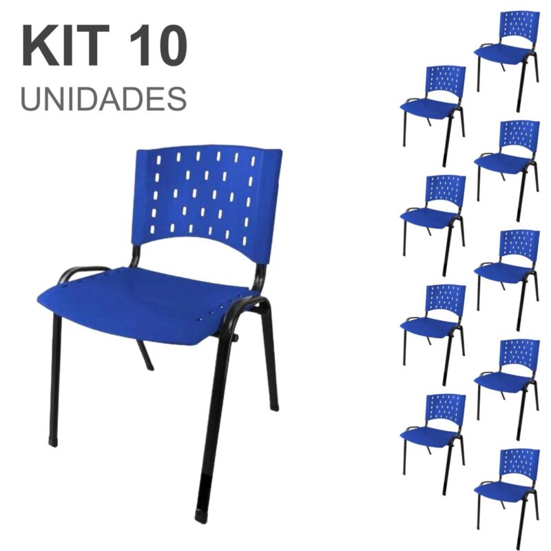 Kit 10 Cadeiras Plásticas 04 pés – COR AZUL – 24003 BRITTO Móveis para Escritório Plástica 2