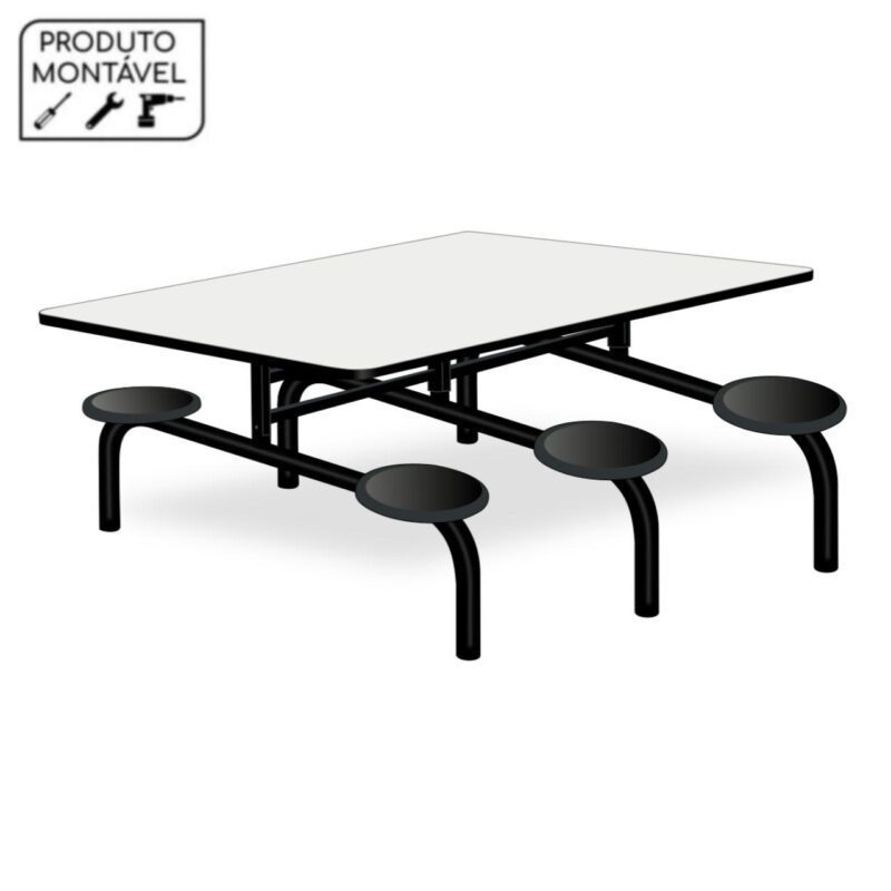 Mesa p/ Refeitório Fixo 06 Lugares MDP BRANCO DE 25 MM 50050 BRITTO Móveis para Escritório Fixo 2