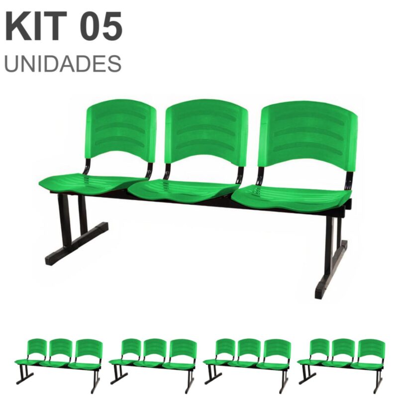 Kit 05 Cadeiras Longarinas PLÁSTICAS 03 Lugares – Cor Verde 33061 BRITTO Móveis para Escritório Longarinas 2