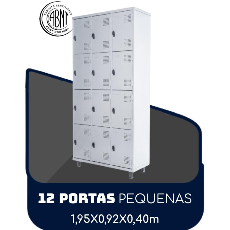 Armário Roupeiro de Aço c/ 12 Portas PEQUENAS – 1,95×0,92×0,40m – SA – CZ/CZ – 14001 BRITTO Móveis para Escritório Roupeiro de Aço 2