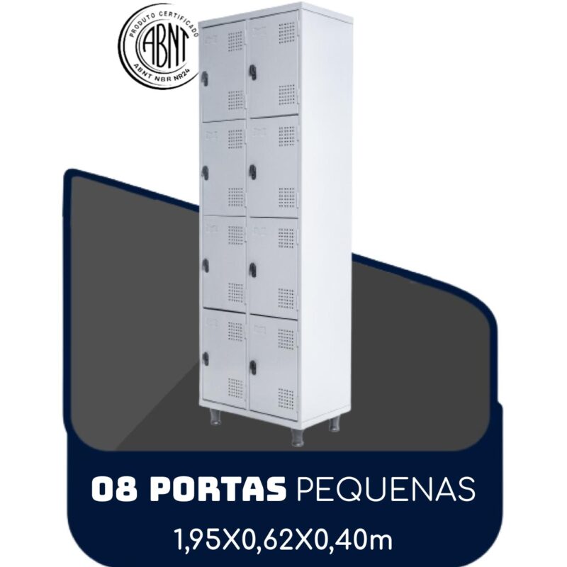 Armário Roupeiro de Aço c/ 08 Portas PEQUENAS 1,95×0,62×0,40m – SA – Cinza – 14002 BRITTO Móveis para Escritório Roupeiro de Aço 2