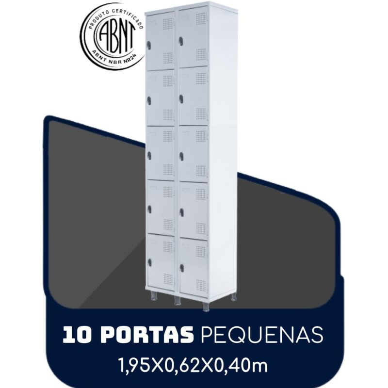 Armário Roupeiro de Aço c/ 10 Portas PEQUENAS – 1,95×0,62×0,40m – SA – CZ/CZ – 14010 BRITTO Móveis para Escritório Roupeiro de Aço 2