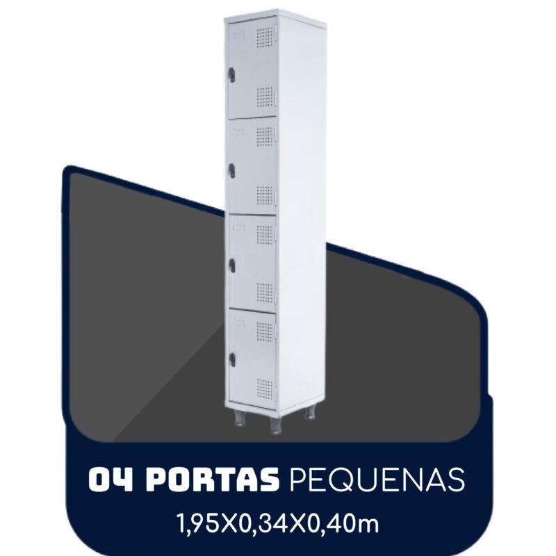 Armário Roupeiro de Aço c/ 04 Portas PEQUENAS 1,95×0,34×0,40m PEQUENAS – SA – CZ/CZ – 14011 BRITTO Móveis para Escritório Roupeiro de Aço 2