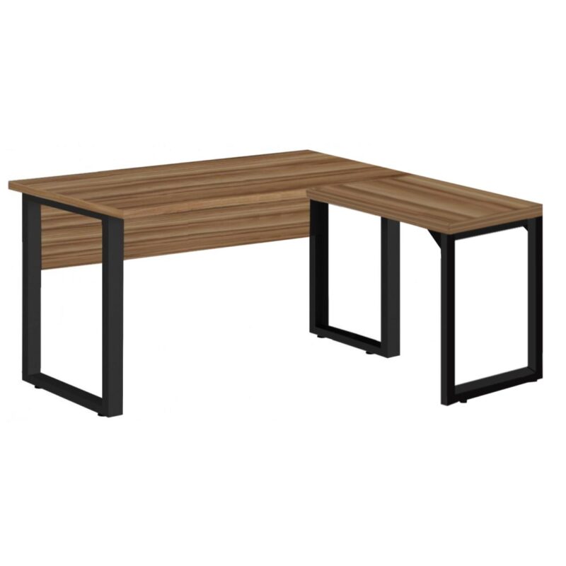 Mesa em L PÉ QUADRO (Mesa 1,50m + Mesa Auxiliar) – S/ Gavetas NOGAL SEVILHA/PRETO – 24476 BRITTO Móveis para Escritório Linha 40 mm 2