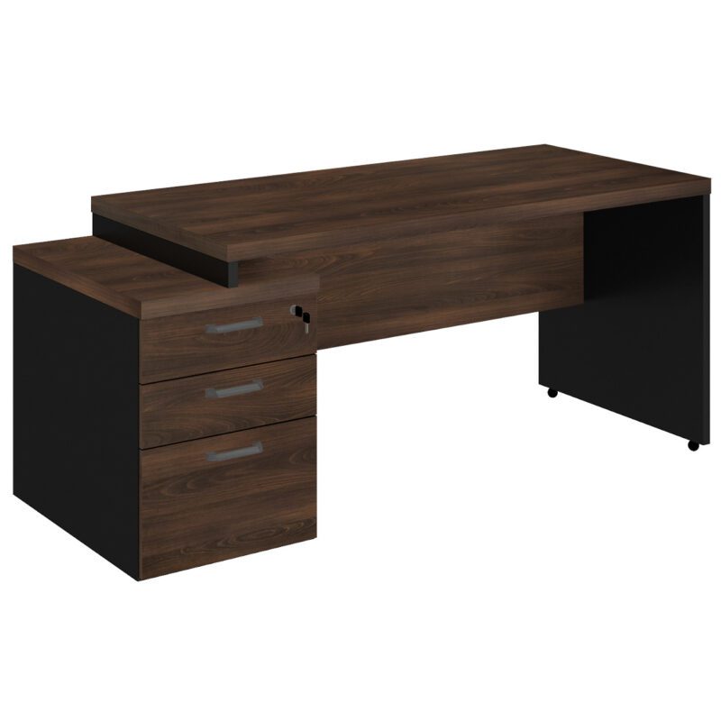 Mesa PEDESTAL RETA (03 Gavetas) 1,92X0,70m Marsala/Preto – 23485 BRITTO Móveis para Escritório Linha 30 mm 2