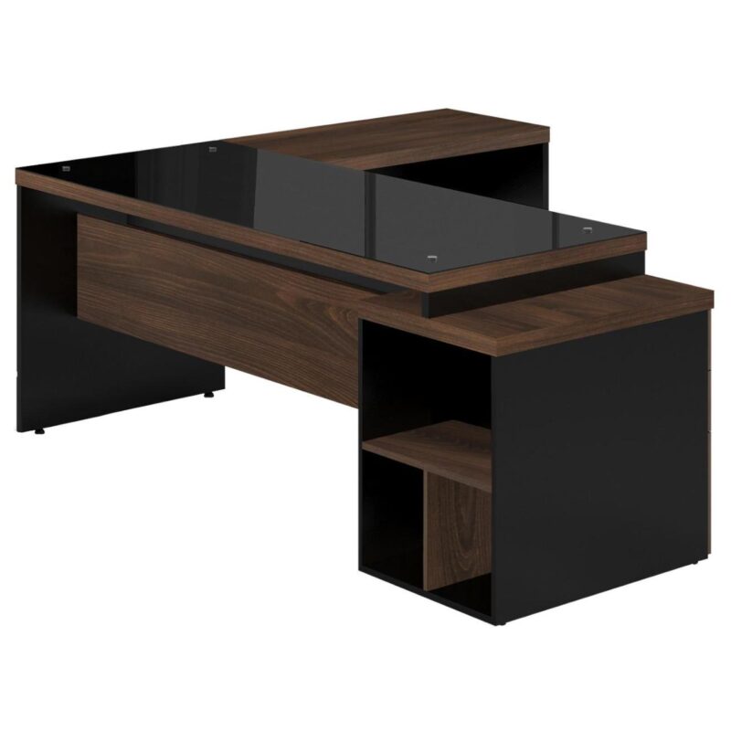 Mesa PEDESTAL VIDRO FUMÊ com MESA AUXILIAR – 1,92×1,60m MARSALA / PRETO – 23486 BRITTO Móveis para Escritório Linha 30 mm 2